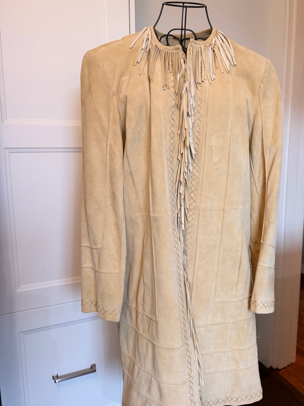 Pamela McCoy Beige Suede Fringe Leather Jacket